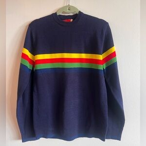 Navy Sweater with Multicolor Stripes